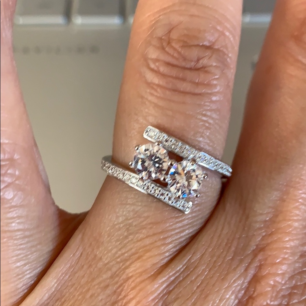 Double Round CZ Stone Promise Engagement Ring - Picture 4 of 9